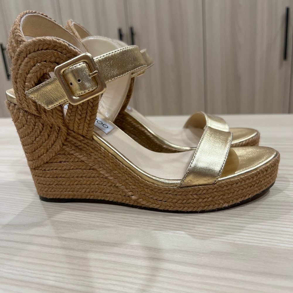 Jimmy Choo Gold Tan Wedge Shoes